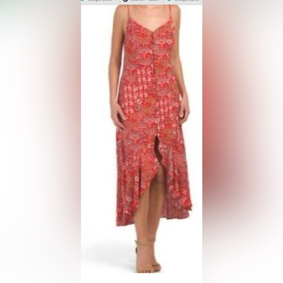 Abel The Label Lola Red Bandana Ruffle Split Front Dress Women. Size M. - Picture 5 of 6